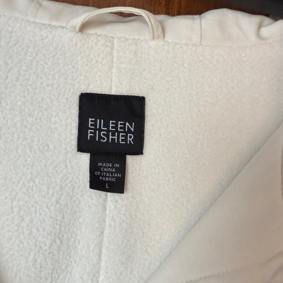 Eileen Fisher Fleece Cream Hooded Trench Coat Sz L - Picture 4 of 8